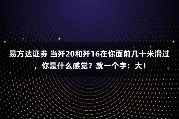 易方达证券 当歼20和歼16在你面前几十米滑过，你是什么感觉？就一个字：大！